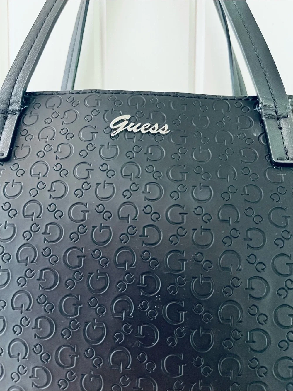 Guess Black Embossed Logo-Patterned Shopper Tote
